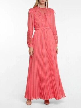 Self-Portrait Guipure lace-paneled chiffon gown